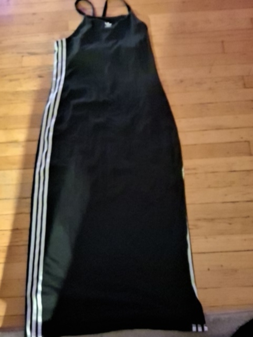 Gray Striped Women's Adidas Dress with White Side Stripes And Split On Side